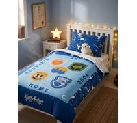 Harry Potter Housse de Couette 140x200 + Taie 65x65 Hogwarts is Your Home | Parure de lit réversible 1 personne | Coton & polyester séchage rapide | Blasons Poudlard | Cadeau sorcier | Idée cadeau