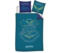 Parure de Lit Harry Potter Réversible - Housse de Couette 140x200 cm + Taie d'oreiller 65x65 cm - 100% Polyester Ultra Doux - Certifiée Oeko-Tex Standard 100 - Design Poudlard Bleu et Or