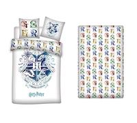 Harry Potter Parure Lit 3 Pièces 140x200 + Taie 65x65 + Drap 90x190 Coton | Housse de couette + drap-housse 90x190 | Coton naturel respirant | Wizarding World | Ado | Cadeau | Lavable en machine