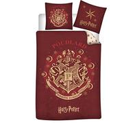 Housse de Couette Harry Potter Poudlard Réversible - Parure de Lit 100% Coton 140x200 cm + Taie d'oreiller 65x65 cm - Certifiée Oeko-Tex Standard 100 - Fermeture à Boutons - Rouge Bordeaux