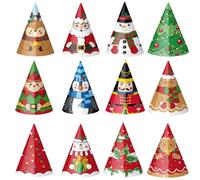 Harrycle 24 Pièces Chapeaux de Noël en Papier Arbre Renne Père Noël Bonhomme de Neige Elfe Chapeau Conique Accessoires Photo Festifs pour Décoration de Fêtes Adultes Enfants
