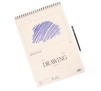 Hartem - Bloc-notes 100 feuilles à anneaux + crayon graphite 2B | Poids 90g/m2 | Format A3 (29,7 x 42 cm)
