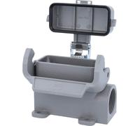 HARTING Han 10A Boîtier de socle haut, 1 sortie de câble latérale M25, avec 1 étrier longitudinal avec capuchon de protection en plastique - 1 pièce