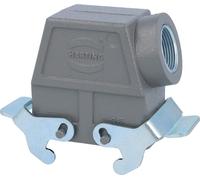 HARTING Han 10B Boîtier à douille haut, 1xM25 sortie de câble latérale, avec 2 étriers transversaux Raccord vissé M25 Plage de serrage 9,0 mm