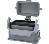 HARTING Han 10B Boîtier de socle bas, 1 sortie de câble latérale M20, avec 1 étrier longitudinal et capuchon de protection en plastique - 1