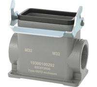 HARTING Han 10B Boîtier de socle haut, 2xPG21 sortie de câble latérale, avec 1 étrier longitudinal Raccord à vis PG21 Zone de serrage