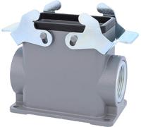 HARTING Han 10B Boîtier de socle haut, 2xPG21 sortie de câble latérale, avec 2 étriers transversaux Raccord vissé PG21 Zone de serrage