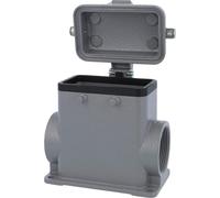 HARTING Han 10B Boîtier de socle haut, 2xPG29 sortie de câble latérale, pour 2 étriers (sur la partie supérieure) avec capuchon de protection métallique - 1