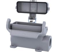 HARTING Han 16A Boîtier de socle haut, 1 sortie de câble latérale M20, avec 1 étrier longitudinal avec capuchon de protection en plastique - 1 pièce