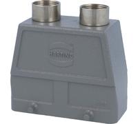HARTING Han 16B Boîtier à douille haut, 2xPG16 sortie de câble droite, pour 2 étriers (sur la partie inférieure) Raccord vissé PG16
