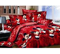 Haru Homie Parure de lit 3 pièces avec Housse de Couette réversible 100% Coton pour Enfants, Motif Mickey Mouse avec Fermeture éclair, très Grand lit (sans Couette)