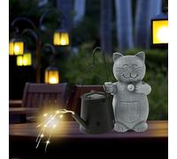 harupink Décoration de jardin d'extérieur - Chat heureux - Avec arrosoir solaire - Lampes solaires pour l'extérieur - Guirlande lumineuse étanche - Cadeaux pour femme - Décoration de jardin pour