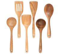 harupink Lot de 6 ustensiles de cuisine en bois, naturels, résistants à la chaleur et plus durables que le silicone et le bambou traditionnels, pas de casserole collante, couleur protocole