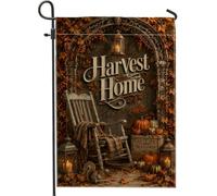 Harvest Home Drapeau de jardin Motif citrouilles 30,5 x 45,7 cm | Chaise à bascule, drapeau de pelouse, lanterne, feuillage d'automne, ferme rustique, décoration de Thanksgiving