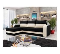 Best mobilier Canapé d'angle Harvey 4 places réversible convertible coffre tissu bicolore Noir/Beige