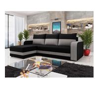 Bestmobilier Canapé d'angle Harvey 4 places réversible avec coffre tissu bicolore Noir/Gris