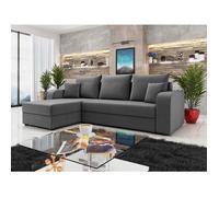 Harvey - Canapé d'angle réversible 4 places convertible avec coffre en velours - Gris