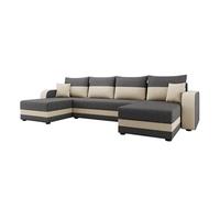 Best Mobilier Canapé panoramique en U Harvey 7 places convertible coffre tissu bicolore Gris/Beige