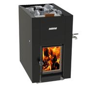Harvia Linear 22 Vision ES Poêle de sauna à bois 15,7 kW - poêle de sauna à bois étroit pour 9-18 m³, capacité 40 kg de pierres, grande porte vitrée, réservoir d’eau avant, Noir