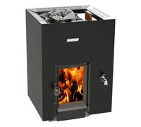 Harvia Linear 22 Vision RS Poêle de sauna à bois 15,7 kW - poêle de sauna à bois étroit pour 9-18 m³, capacité 40 kg de pierres, grande porte vitrée, réservoir d’eau à droite, Noir