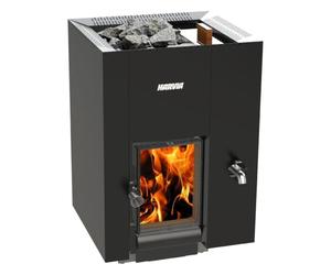 Harvia Linear 22 Vision RS Poêle de sauna à bois 15,7 kW - poêle de sauna à bois étroit pour 9-18 m³, capacité 40 kg de pierres, grande porte vitrée, réservoir d’eau à droite, Noir