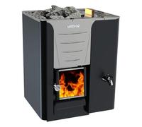 Harvia Pro 20 RS Poêle de sauna à bois 24,1 kW - poêle de sauna à bois à façade inox pour 8-20 m³, capacité 40 kg de pierres, réservoir d’eau à droite, Noir