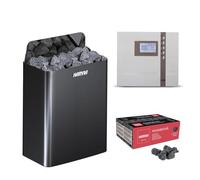 Harvia The Wall Poêle pour sauna avec commande EOS ECON et pierres de sauna 400 V (chrome foncé, 9 kW)