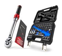 HASKYY Clé Dynamométrique Vélo 1/4" 2,5-20 Nm - Coffret avec Cliquet 72 Dents, Embouts, Douilles, Adaptateur, Rallonge et Mallette pour Vélo & Moto