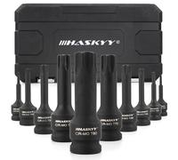 HASKYY Ensemble de douilles pour écrou de visseuse à choc 1/2 pouce T20-T80 - Jeu de bits pour ouille Torx - 10 pièces - Ensemble d’écrous Torx - Outil pour entretien de voiture, moteur, freins