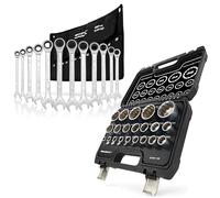 HASKYY Jeu de clés à douille multidents XZN 8-36 mm 1/2 pouce & Ensemble de clés à cliquet à tête carrée 8-19 mm - Acier CR-V, 12 pans, Ensemble d'outils 33 pièces