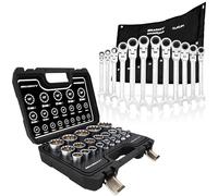 HASKYY Jeu de clés à douille XZN - Jeu de douilles 1/2" 8-36 mm 12 pans et anneau articul liquet 8-19 mm Kit complet d'outils 33 pièces