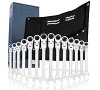 HASKYY Jeu de Clés Mixtes à Cliquet 14 Pièces 8-22 mm, Clés Plates et Polygonales à Cliquet en Acier Chrome Vanadium, Coffret Professionnel