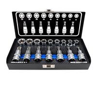 HASKYY Professional 16 pièces Jeu de douilles Torx d'embouts I Jeu d'écrous I T30-T70 55mm de long I E10-E20 39mm de long