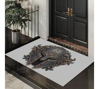 HASLEFND 80 x 120 cm Paillasson Intérieur Antidérapant - Art en Relief Casque de Chevalier - Tapis en Microfibre Douce avec Base en Caoutchouc pour Cuisine, Salle de Bain - Noir et Or
