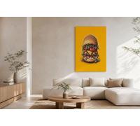 HASLEFND Illustrations culinaires Tableau Sans Cadre Poster Mural Jaune Cheeseburger géant Affiche Peinture Mural Impression sur Toile Tableau Decoration Murale Salon Chambre 60 x 90 cm