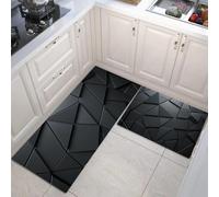 HASLEFND Lot de 2 Tapis de Cuisine antidérapants et lavables, Sensation technologique Moderne, Triangle Plein, 50x80+50x150cm, Noir, décoration de Cuisine Vintag