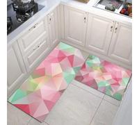 HASLEFND Lot de 2 Tapis de Cuisine Antidérapants, Lavables, Art géométrique Triangle à Faible polygone, pour Couloir, Salle à Manger, Entrée et Porte, 50x80+50x150cm,Rose