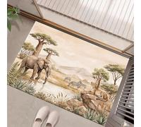 HASLEFND Paillasson Antidérapant 40 x 60 cm - Aquarelle d'animaux | Absorbant Paillasson Interieur Entree, Tapis Lavable Résistant, Éléphant Guépard Prairie, Tapis De Porte pour Couloir