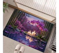 HASLEFND Paillasson Style Zen, Tapis de Sol Antidérapant Lavable en Machine Bougie Orchidée Forêt de Bambou pour Chien, Entrée, Porte et Couloir, Violet, 45 x 75 cm
