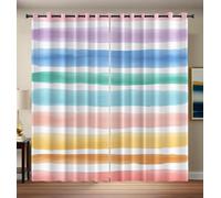 HASLEFND Rideau Occultant Thermique Isolant Aquarelle fraîche, 95% Bloquer Lumière, Rayures Larges colorées, Rideaux Rose à Oeillets pour Chambre Adulte Salon, 117 X 183 cm, 2 Pièces