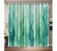 HASLEFND Rideau Occultant Thermique Isolant Style Aquarelle fraîche, 95% Bloquer Lumière, Marques d'encre Aquarelle, Rideaux Vert Menthe à Oeillets pour Chambre Adulte Salon, 140 X 240 cm, 2 Pièces