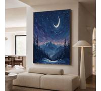 HASLEFND Tableau Décoration Murale Bleu 40 x 50 cm - Affiche Forêt de sapins de Crescent Mountain Snow Sans Cadre pour Salon, Chambre, Salle de Bain - Toile Déco Paysage de ciel étoilé Maison