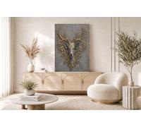 HASLEFND Tableau Décoration Murale Brun doré 40 x 50 cm - Affiche Branches, feuilles et petites fleurs en forme de tête de cerf Sans Cadre pour Salon, Chambre- Toile Déco Style de relief 3D Maison