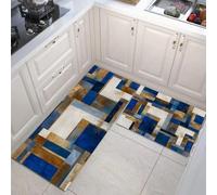 HASLEFND Tapis Cuisine Devant evier, Couloir Lavable antiderapant Géométrie Abstraite Carré du Rectangle d'or pour Salon, Chambre, Les Chambres Jeunes Adulte Bleu, 45x75+45x150cm