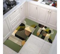 HASLEFND Tapis Cuisine Devant evier, Couloir Lavable antiderapant Style Abstrait rétro Rectangle Circulaire Vert pour Salon, Chambre, Les Chambres Jeunes Adulte Vert foncé, 45x75+45x150cm