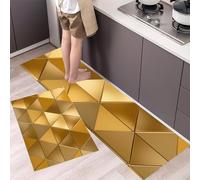 HASLEFND Tapis Cuisine Devant evier, Couloir Lavable antiderapant Style géométrique Luxueux Triangle d'or pour Salon, Chambre, Les Chambres Jeunes Adulte Or, 50x80+50x150cm
