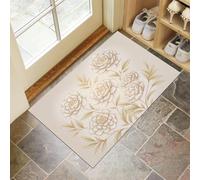 HASLEFND Tapis Entree Interieur, Paillasson Lavable en Machine, Fleurs de Luxe Pivoine à Lignes, à Poils Courts, Antidérapant et Doux, Idéal pour Couloir, entrée ou Cuisine, Beige, 40 x 60 cm