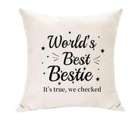 Hasodeo World's Best Bestie It's True We Housse de coussin à carreaux pour Soul Sister Best Friend - Beige - 45 x 45 cm - Décoration amusante - Cadeau pour Noël, anniversaire, Nouvel An (Bestie)