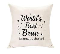 Hasodeo World's Best Bruv It's True We Housse de coussin à carreaux pour meilleur ami masculin Beige 45 x 45 cm Housse de coussin décorative amusante Cadeau pour compagnon, Noël, anniversaire, Nouvel