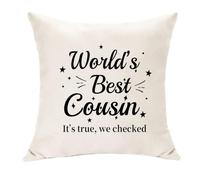 Hasodeo World's Best Cousin It's True We Housse de coussin à carreaux pour cousins Beige 45 x 45 cm Housse de coussin décorative amusante Cadeau pour Noël, anniversaire, Nouvel An (Cousin)